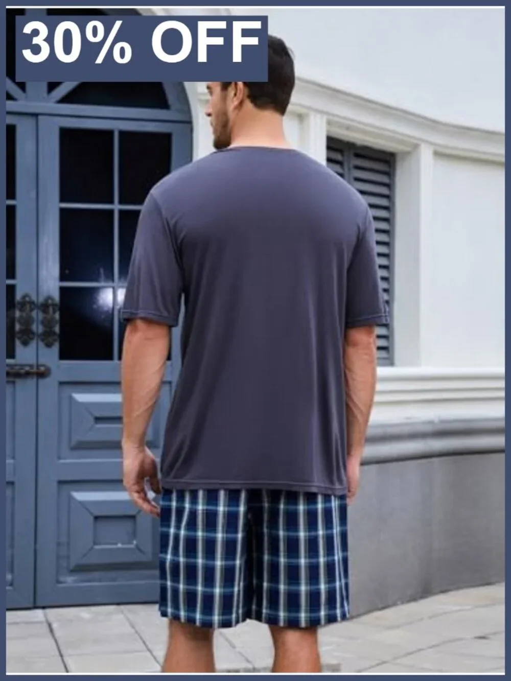 Men's Pajama Set Henley Collar, Breathable Bamboo Viscose & Cotton Short Sleeve